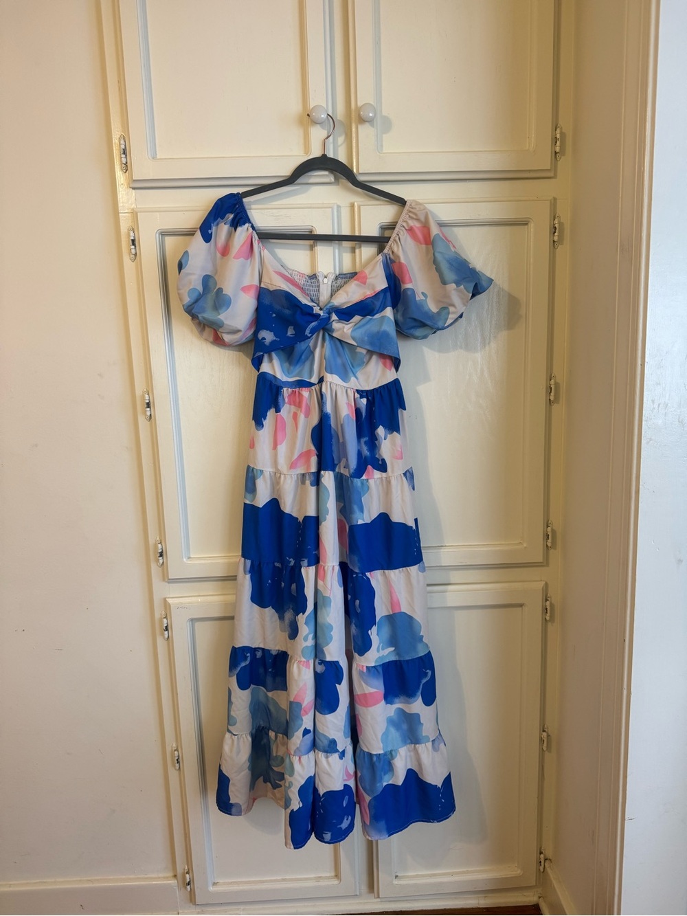 Blue & White Floral Tiered Maxi Dress